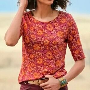 Peruvian Connection Floral Half Sleeve Pima Cotton Tee